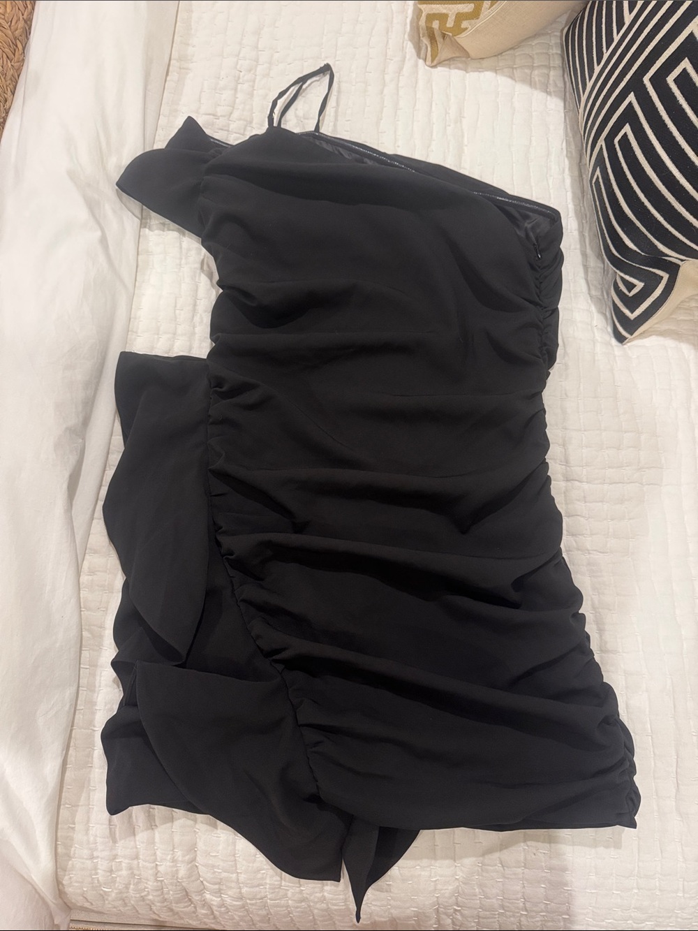 Lovers + Friends Black One-Shoulder Ruffle Mini Dress